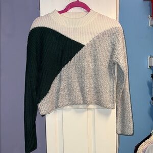 Colorblock Sweater - Green, Gray, and White